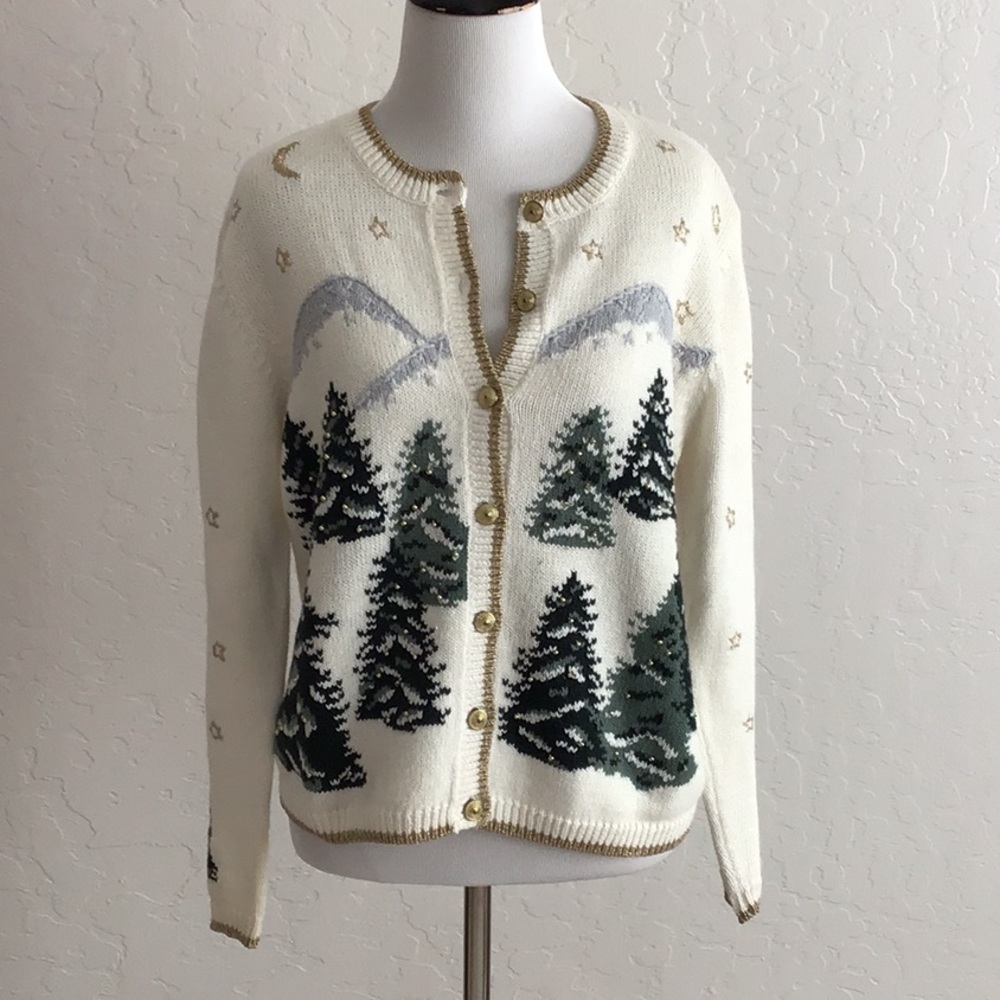 Vintage Christopher & Banks Button Down Holiday Sweater Cardigan Small